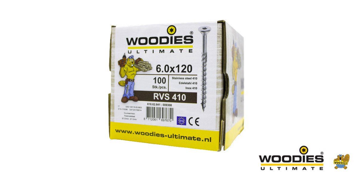 Alternatieve afbeelding voor Woodies Holzbauschrauben Edelstahl C1 / 410 TORX-30 Senkkopf 6x120/70mm Teilgewinde 100 Stück