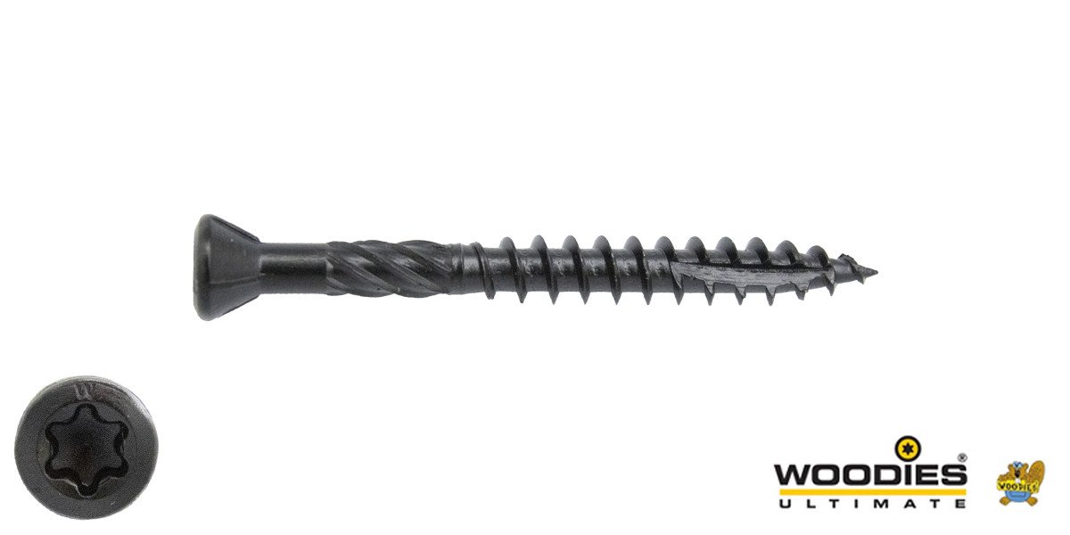 Alternatieve afbeelding voor Woodies Holzbauschrauben Kopflackiert Blackline Edelstahl C1 / 410 Schwarz TORX-10 3,5x40 Fräskopf 200 Stück 