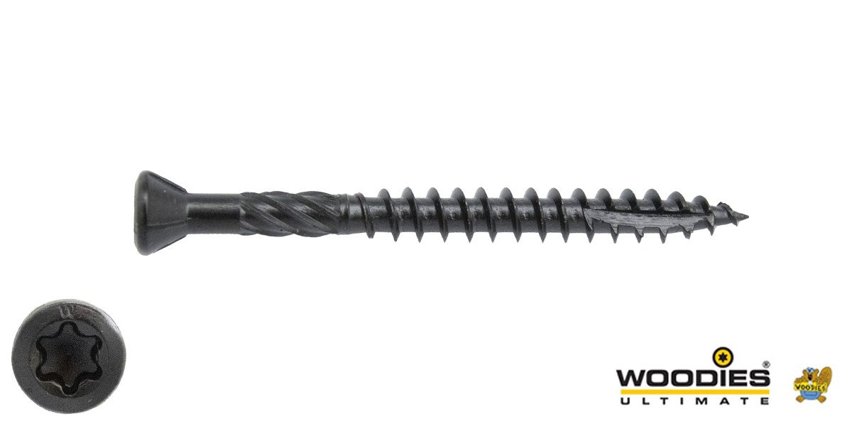 Alternatieve afbeelding voor Woodies Holzbauschrauben Kopflackiert Blackline Edelstahl C1 / 410 Schwarz TORX-25 5x80 Fräskopf 200 Stück 