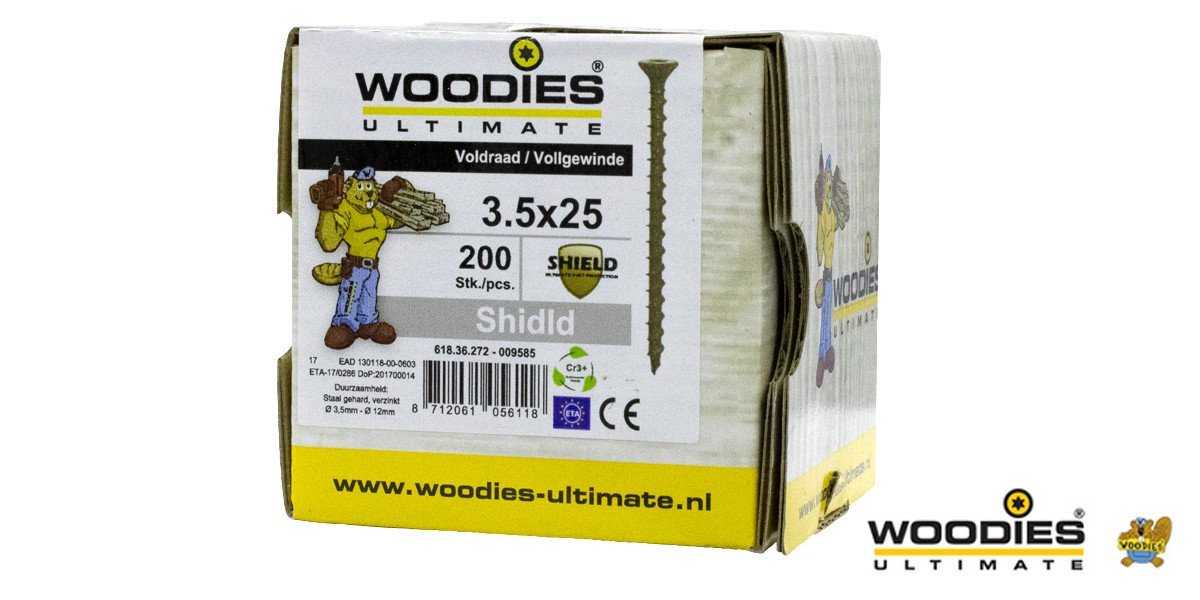 Alternatieve afbeelding voor Woodies Holzbauschrauben Senkkopf Shield TORX-15 3,5x25mm 200 Stück