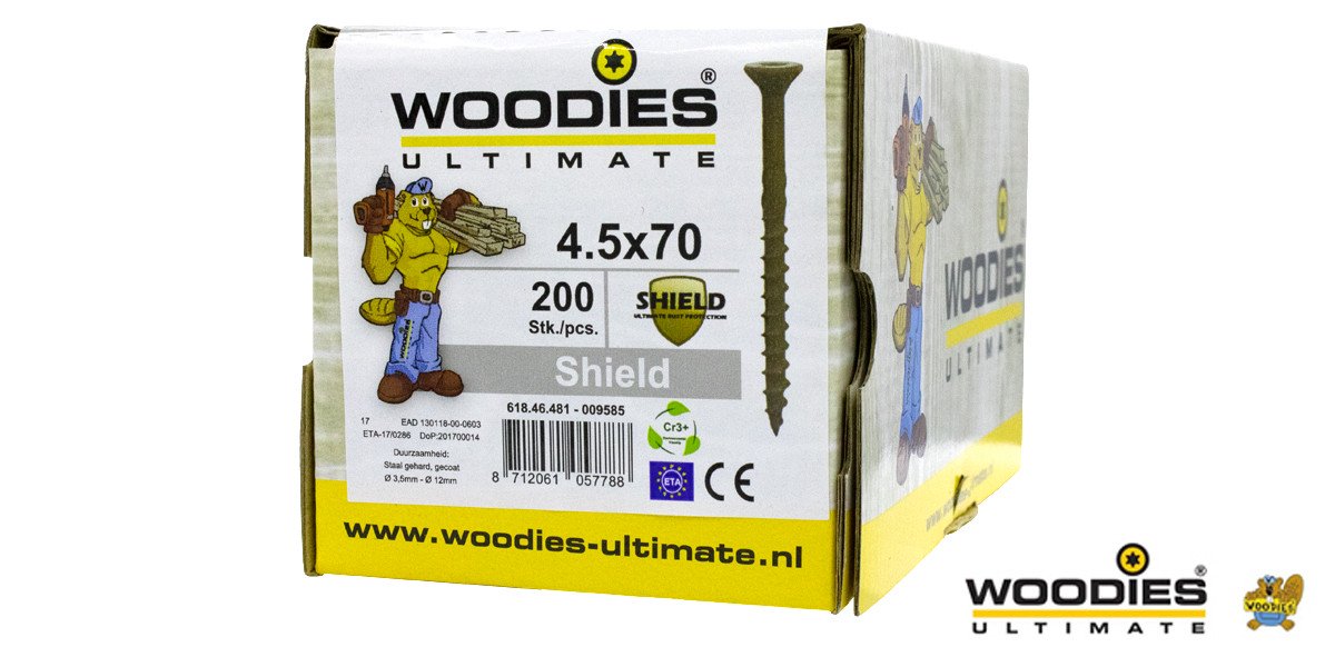 Alternatieve afbeelding voor Woodies Holzbauschrauben Senkkopf Shield TORX-20 4,5x70/40mm Teilgewinde 200 Stück