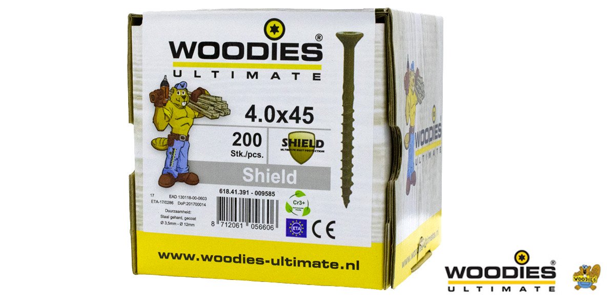 Alternatieve afbeelding voor Woodies Holzbauschrauben Senkkopf Shield TORX-20 4x45/27mm Teilgewinde 200 Stück