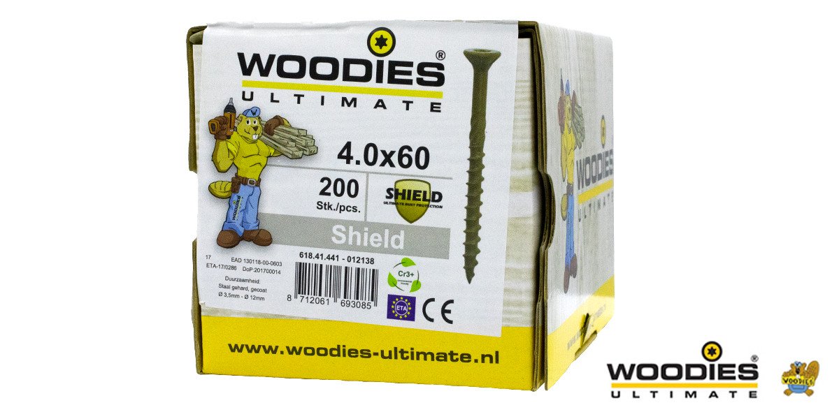 Alternatieve afbeelding voor Woodies Holzbauschrauben Senkkopf Shield TORX-20 4x60/35mm Teilgewinde 200 Stück