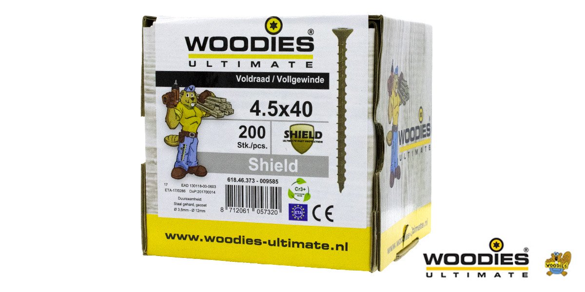 Alternatieve afbeelding voor Woodies Holzbauschrauben Senkkopf Shield TORX-25 4,5x40mm 200 Stück