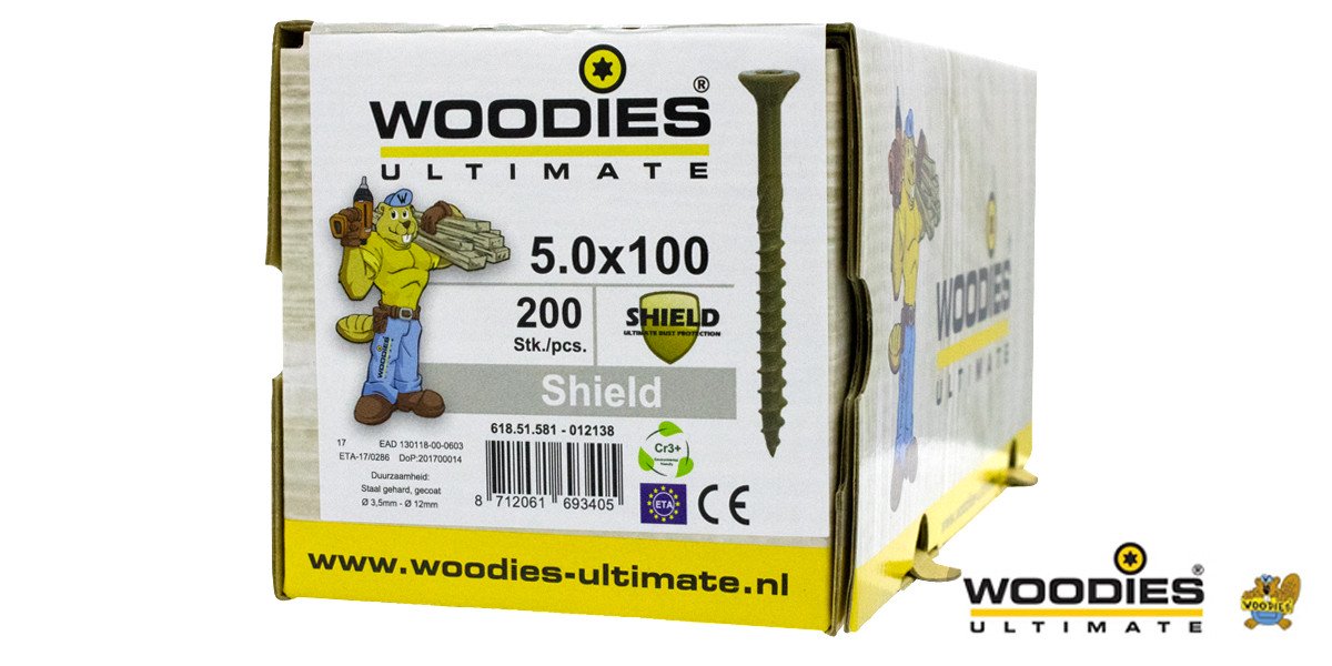 Alternatieve afbeelding voor Woodies Holzbauschrauben Senkkopf Shield TORX-25 5x100/60mm Teilgewinde 200 Stück
