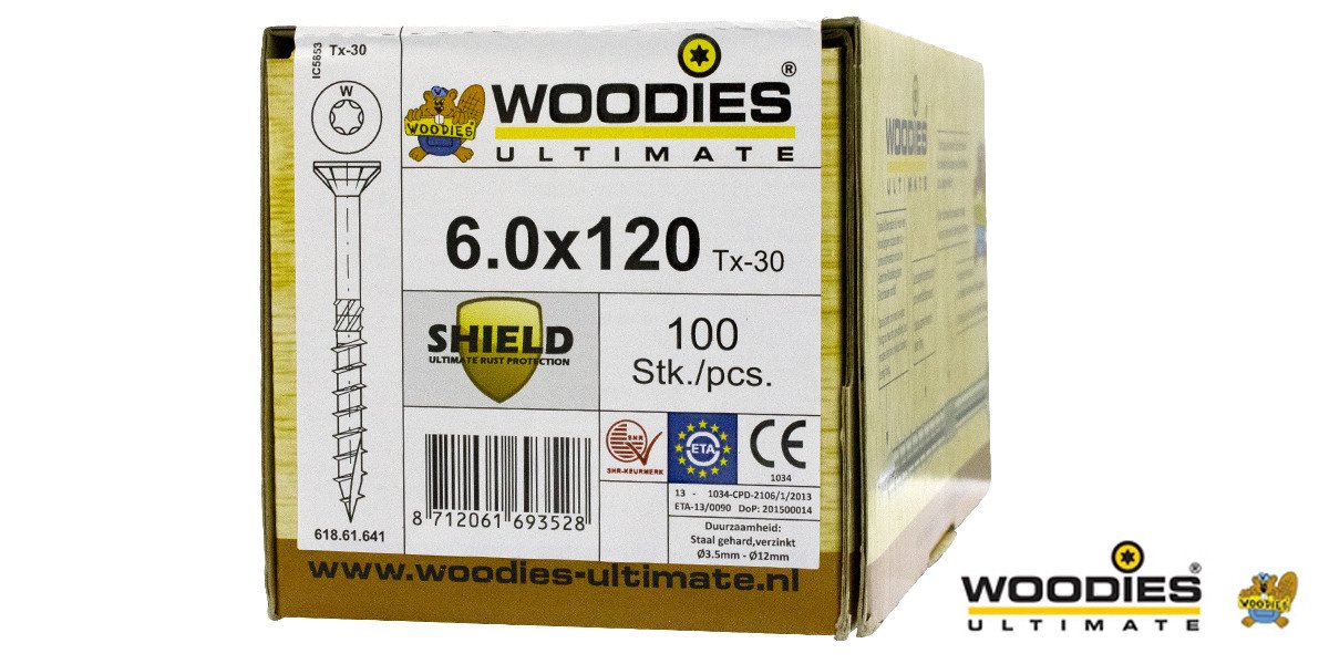 Alternatieve afbeelding voor Woodies Holzbauschrauben Senkkopf Shield TORX-25 6x120/70mm Teilgewinde 100 Stück