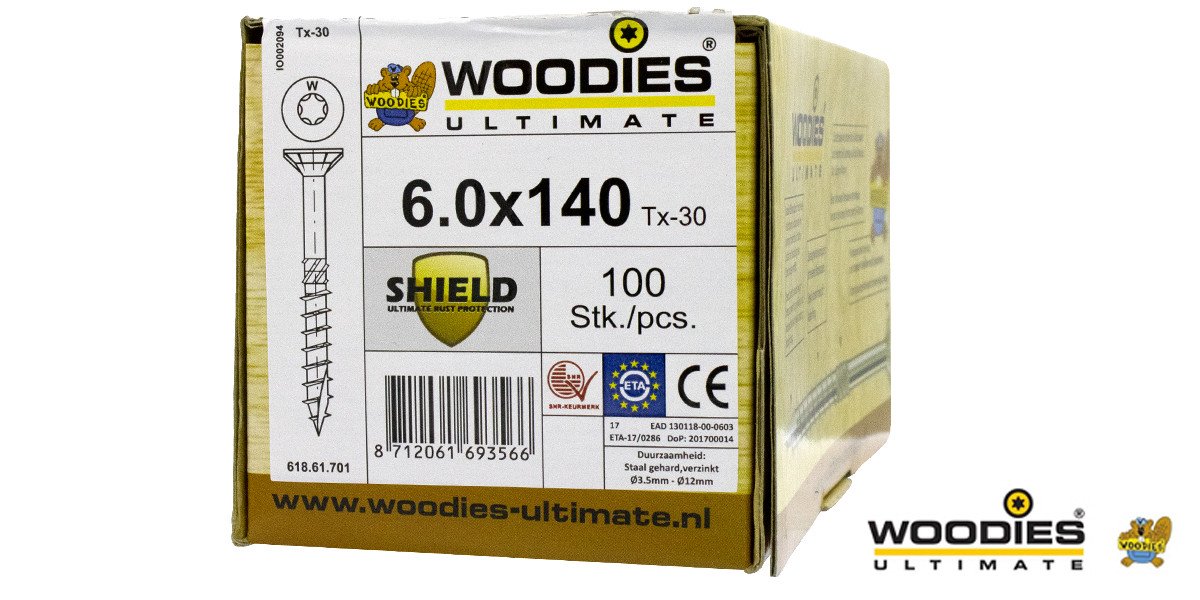 Alternatieve afbeelding voor Woodies Holzbauschrauben Senkkopf Shield TORX-25 6x140/70mm Teilgewinde 100 Stück