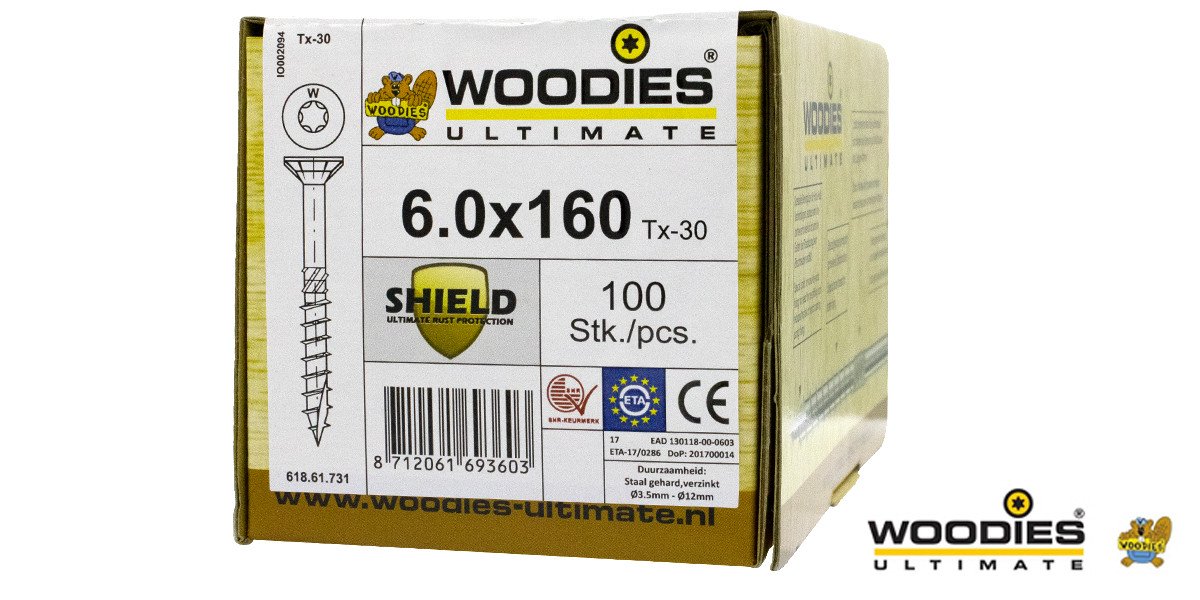Alternatieve afbeelding voor Woodies Holzbauschrauben Senkkopf Shield TORX-25 6x160/70mm Teilgewinde 100 Stück