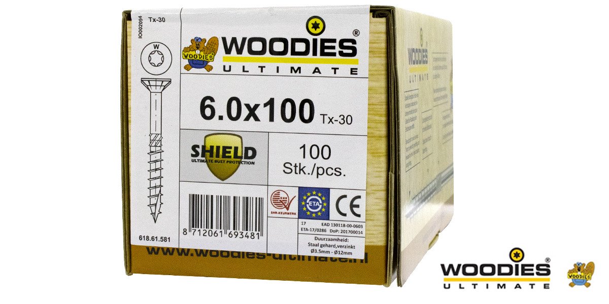 Alternatieve afbeelding voor Woodies Holzbauschrauben Senkkopf Shield TORX-30 6x100/60mm Teilgewinde 100 Stück