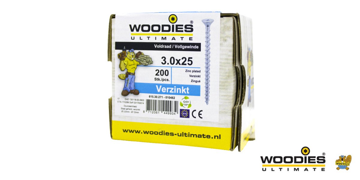 Alternatieve afbeelding voor Woodies Holzbauschrauben verzinkt TORX-10 Senkkopf 3x25mm 200 Stück
