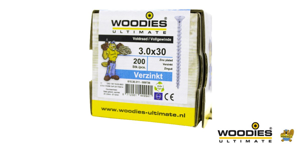 Alternatieve afbeelding voor Woodies Holzbauschrauben verzinkt TORX-10 Senkkopf 3x30mm 200 Stück