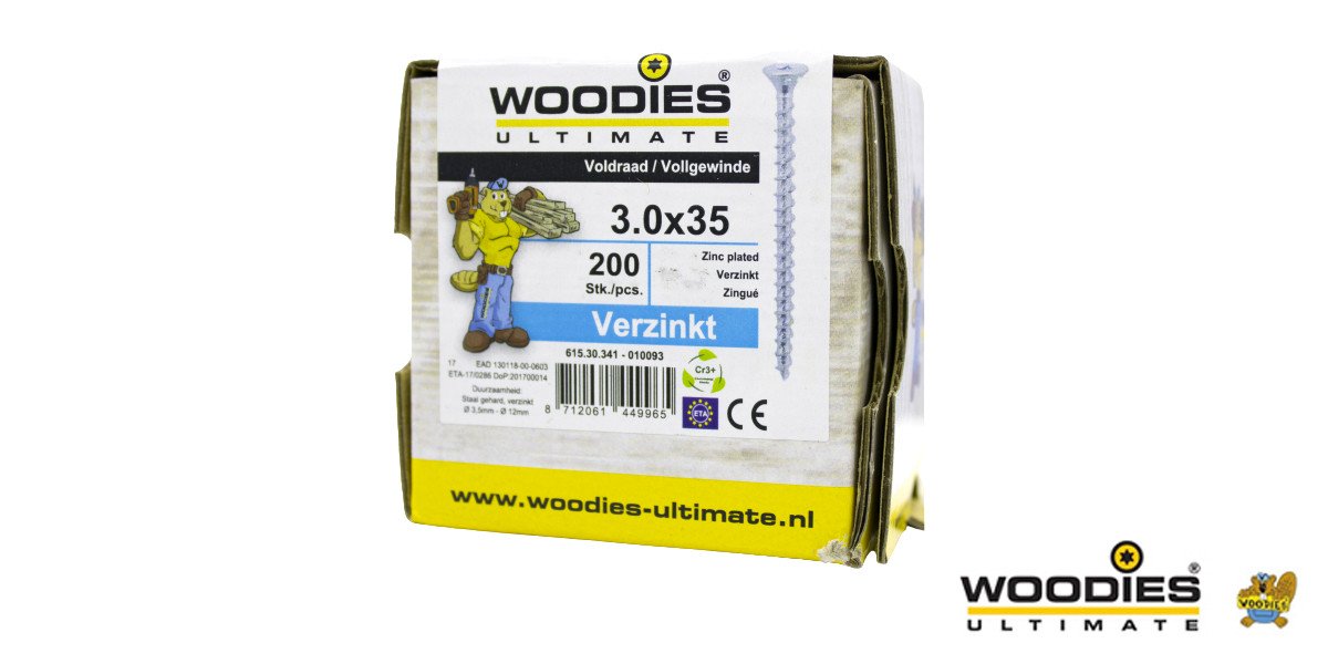 Alternatieve afbeelding voor Woodies Holzbauschrauben verzinkt TORX-10 Senkkopf 3x35mm 200 Stück
