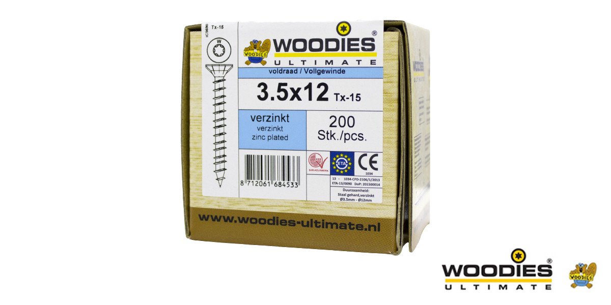 Alternatieve afbeelding voor Woodies Holzbauschrauben verzinkt TORX-15 Senkkopf 3,5x12mm 200 Stück