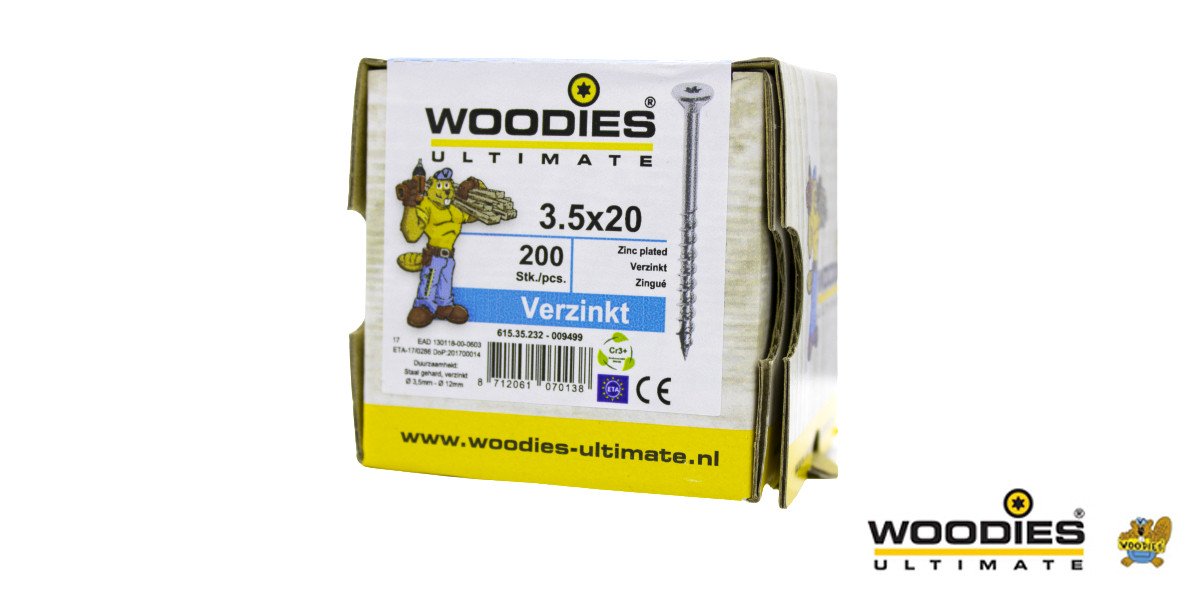 Alternatieve afbeelding voor Woodies Holzbauschrauben verzinkt TORX-15 Senkkopf 3,5x20/12mm Teilgewinde 200 Stück