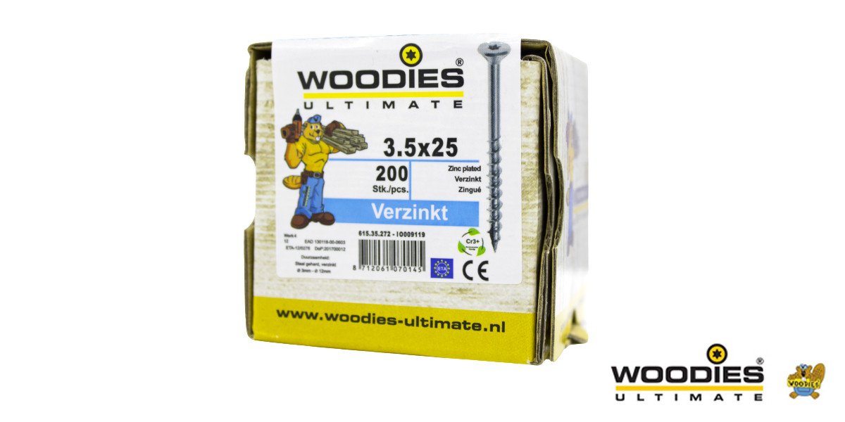 Alternatieve afbeelding voor Woodies Holzbauschrauben verzinkt TORX-15 Senkkopf 3,5x25/15mm Teilgewinde 200 Stück
