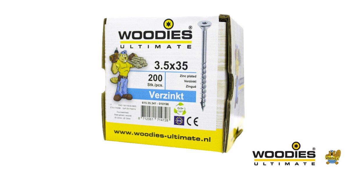 Alternatieve afbeelding voor Woodies Holzbauschrauben verzinkt TORX-15 Senkkopf 3,5x35/21mm Teilgewinde 200 Stück