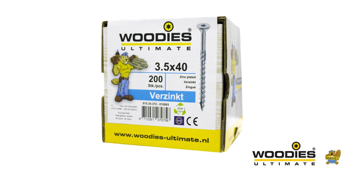 Alternatieve afbeelding voor Woodies Holzbauschrauben verzinkt TORX-15 Senkkopf 3,5x40/24mm Teilgewinde 200 Stück