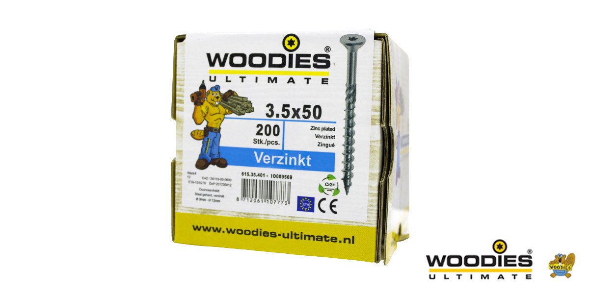 Alternatieve afbeelding voor Woodies Holzbauschrauben verzinkt TORX-15 Senkkopf 3,5x50/30mm Teilgewinde 200 Stück