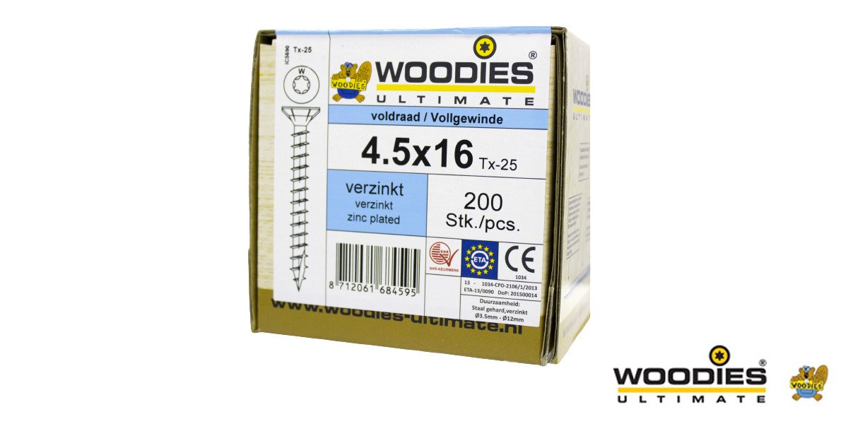 Alternatieve afbeelding voor Woodies Holzbauschrauben verzinkt TORX-20 Senkkopf 4,5x16mm 200 Stück