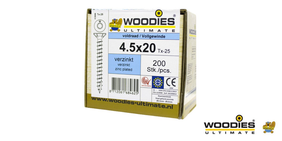 Alternatieve afbeelding voor Woodies Holzbauschrauben verzinkt TORX-20 Senkkopf 4,5x20mm 200 Stück