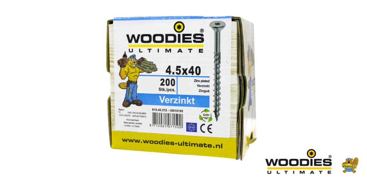 Alternatieve afbeelding voor Woodies Holzbauschrauben verzinkt TORX-20 Senkkopf 4,5x40/24mm Teilgewinde 200 Stück