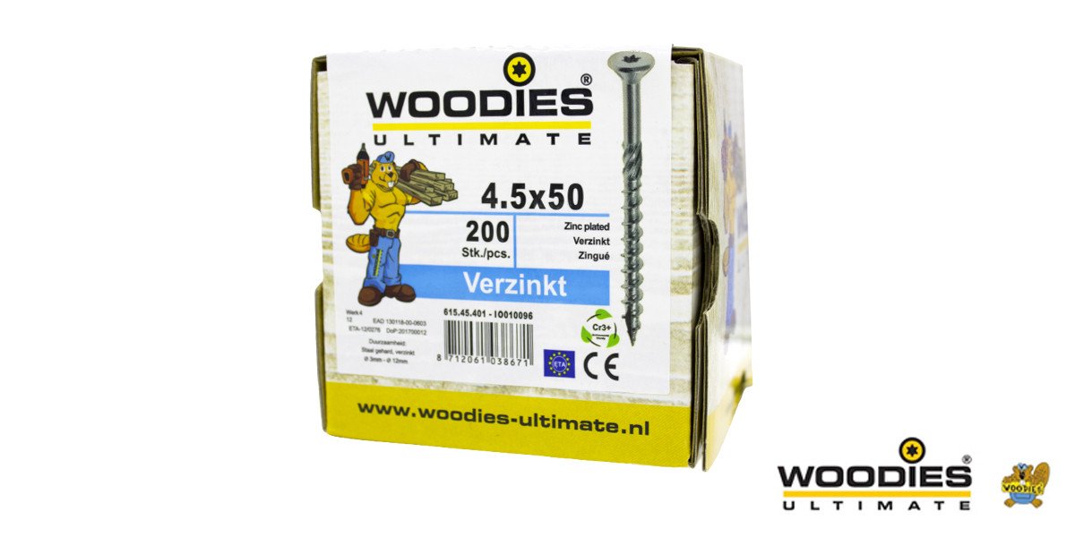 Alternatieve afbeelding voor Woodies Holzbauschrauben verzinkt TORX-20 Senkkopf 4,5x50/30mm Teilgewinde 200 Stück