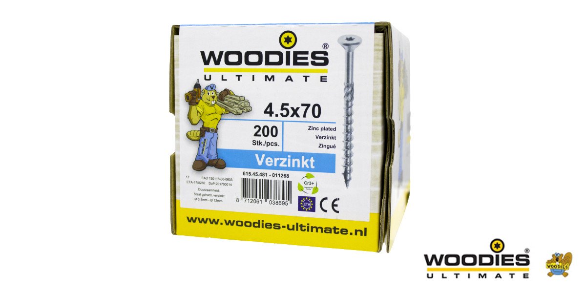 Alternatieve afbeelding voor Woodies Holzbauschrauben verzinkt TORX-20 Senkkopf 4,5x70/40mm Teilgewinde 200 Stück