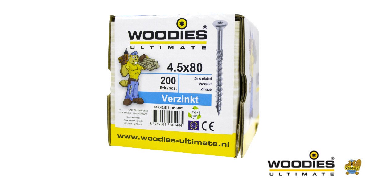 Alternatieve afbeelding voor Woodies Holzbauschrauben verzinkt TORX-20 Senkkopf 4,5x80/50mm Teilgewinde 200 Stück