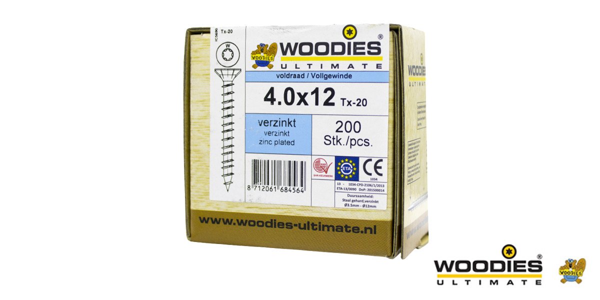 Alternatieve afbeelding voor Woodies Holzbauschrauben verzinkt TORX-20 Senkkopf 4x12mm 200 Stück