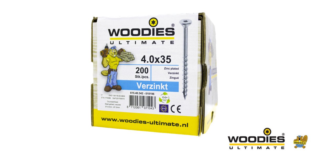 Alternatieve afbeelding voor Woodies Holzbauschrauben verzinkt TORX-20 Senkkopf 4x35/20mm Teilgewinde 200 Stück