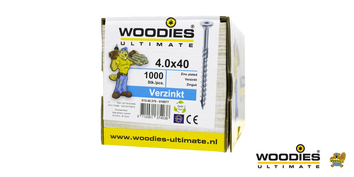 Alternatieve afbeelding voor Woodies Holzbauschrauben verzinkt TORX-20 Senkkopf 4x40/24mm Teilgewinde 1000 Stück