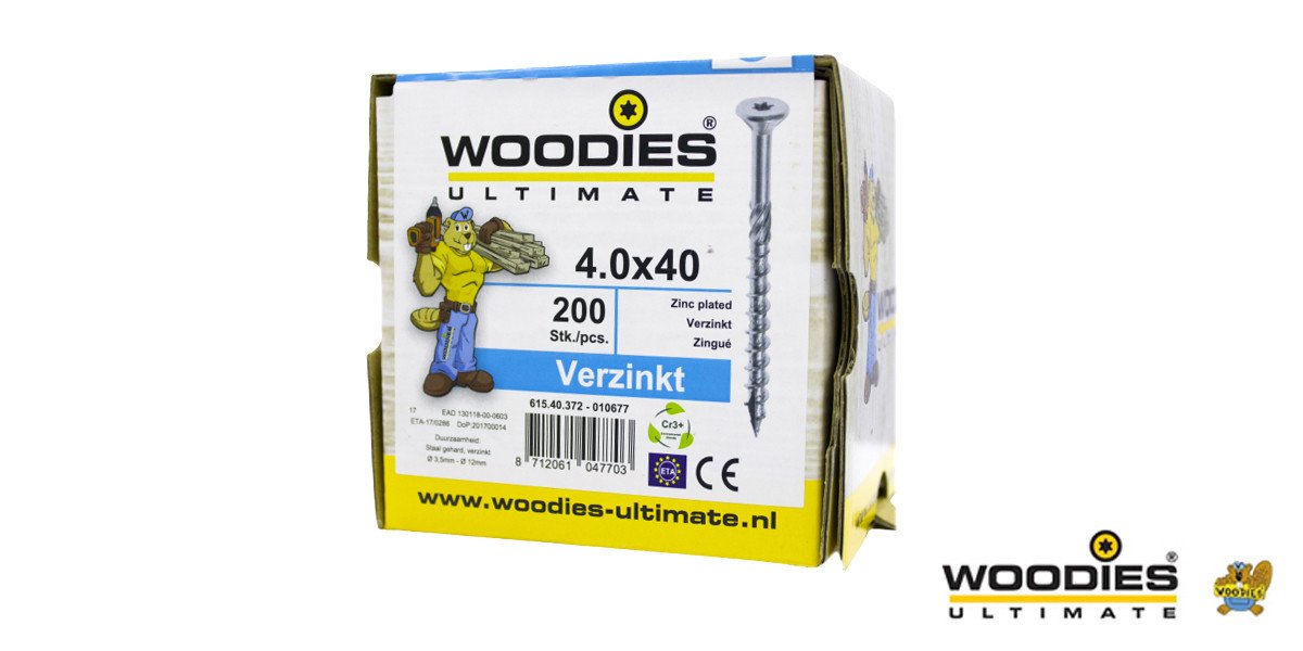 Alternatieve afbeelding voor Woodies Holzbauschrauben verzinkt TORX-20 Senkkopf 4x40/24mm Teilgewinde 200 Stück