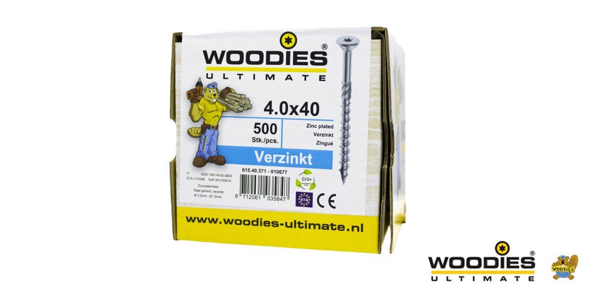 Alternatieve afbeelding voor Woodies Holzbauschrauben verzinkt TORX-20 Senkkopf 4x40/24mm Teilgewinde 500 Stück