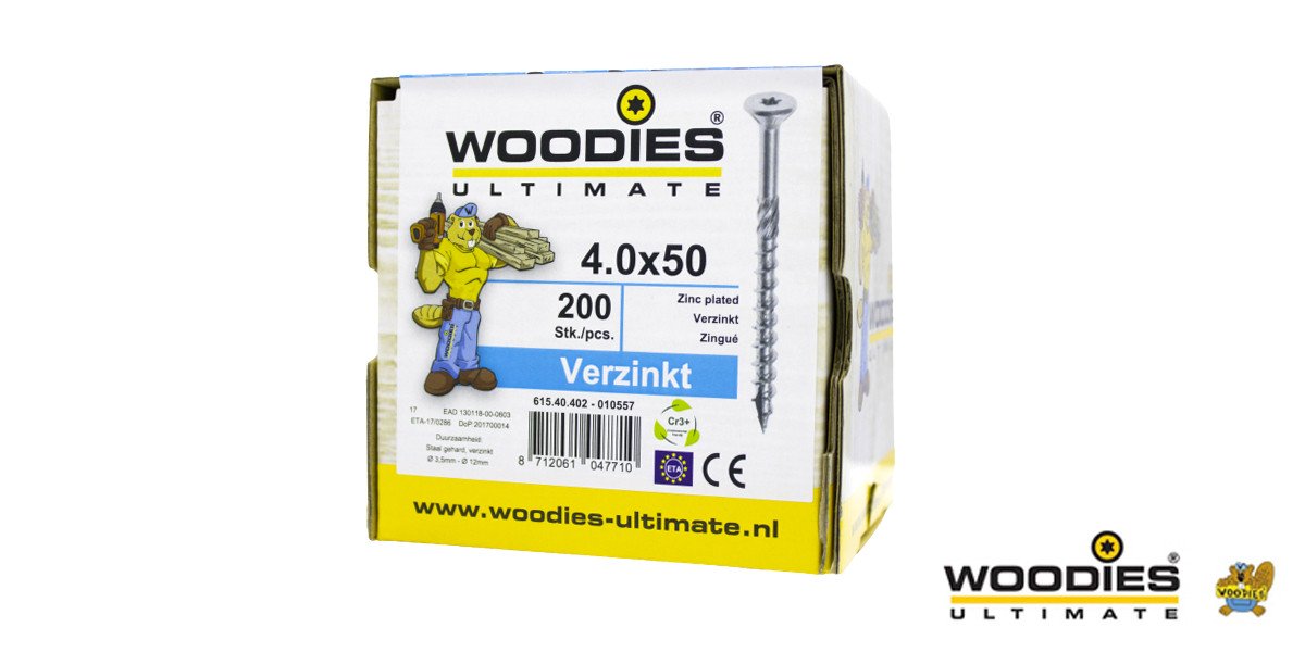 Alternatieve afbeelding voor Woodies Holzbauschrauben verzinkt TORX-20 Senkkopf 4x50/30mm Teilgewinde 200 Stück