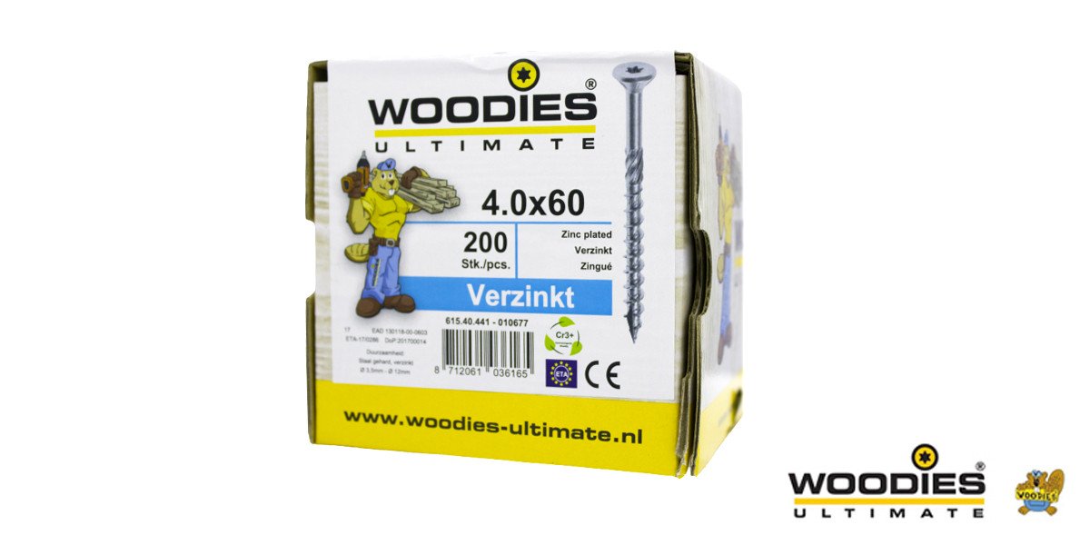 Alternatieve afbeelding voor Woodies Holzbauschrauben verzinkt TORX-20 Senkkopf 4x60/35mm Teilgewinde 200 Stück