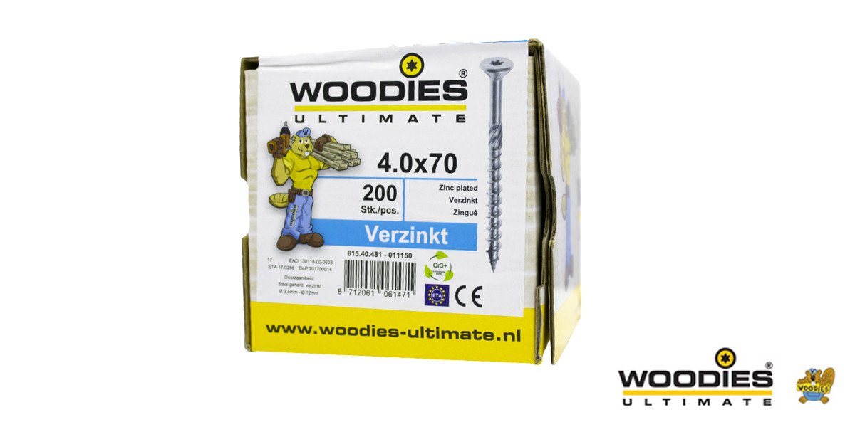 Alternatieve afbeelding voor Woodies Holzbauschrauben verzinkt TORX-20 Senkkopf 4x70/40mm Teilgewinde 200 Stück