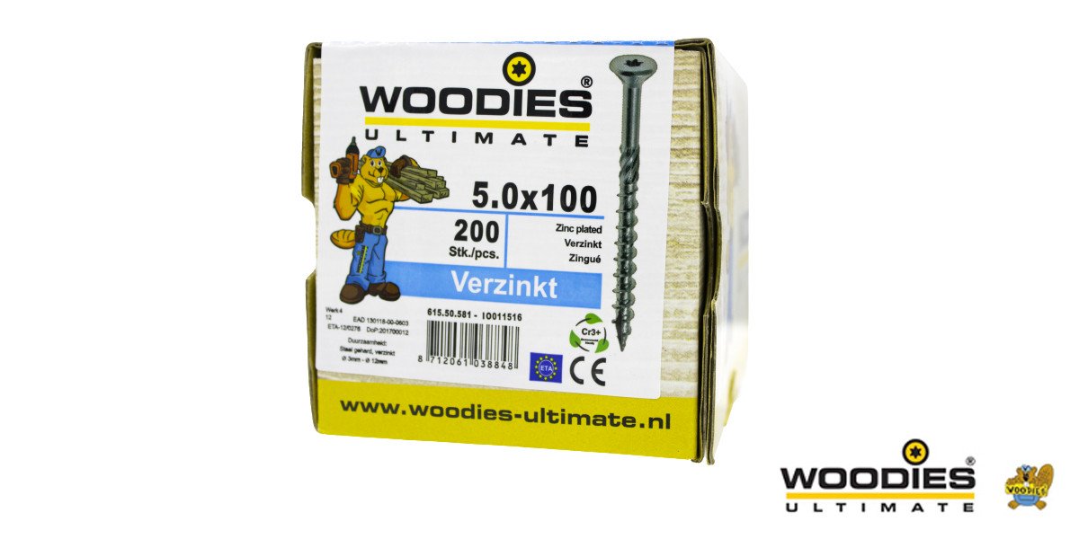 Alternatieve afbeelding voor Woodies Holzbauschrauben verzinkt TORX-20 Senkkopf 5x100/60mm Teilgewinde 200 Stück