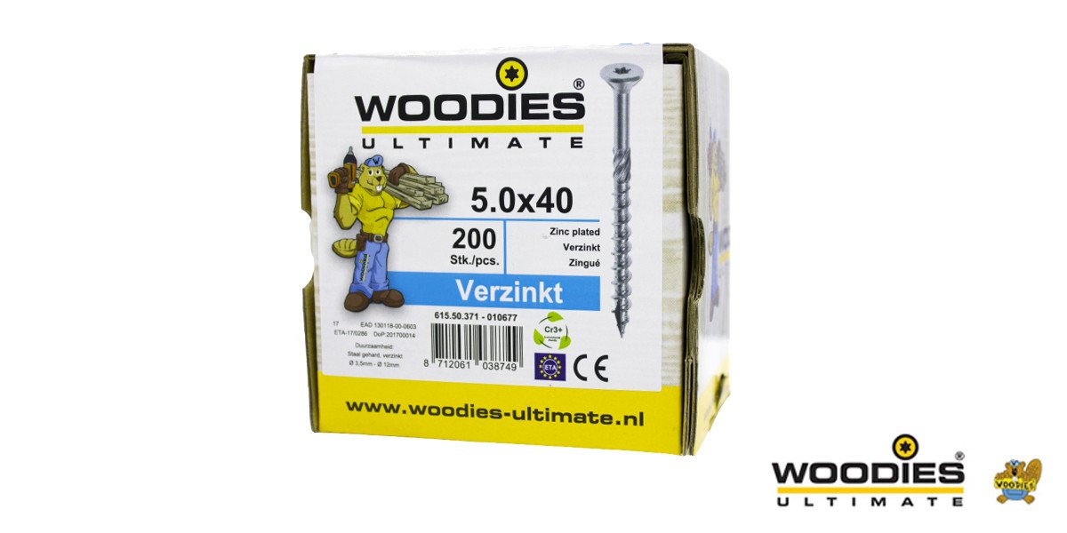 Alternatieve afbeelding voor Woodies Holzbauschrauben verzinkt TORX-20 Senkkopf 5x40/24mm Teilgewinde 200 Stück