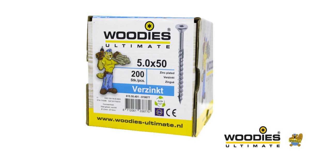 Alternatieve afbeelding voor Woodies Holzbauschrauben verzinkt TORX-20 Senkkopf 5x50/30mm Teilgewinde 200 Stück