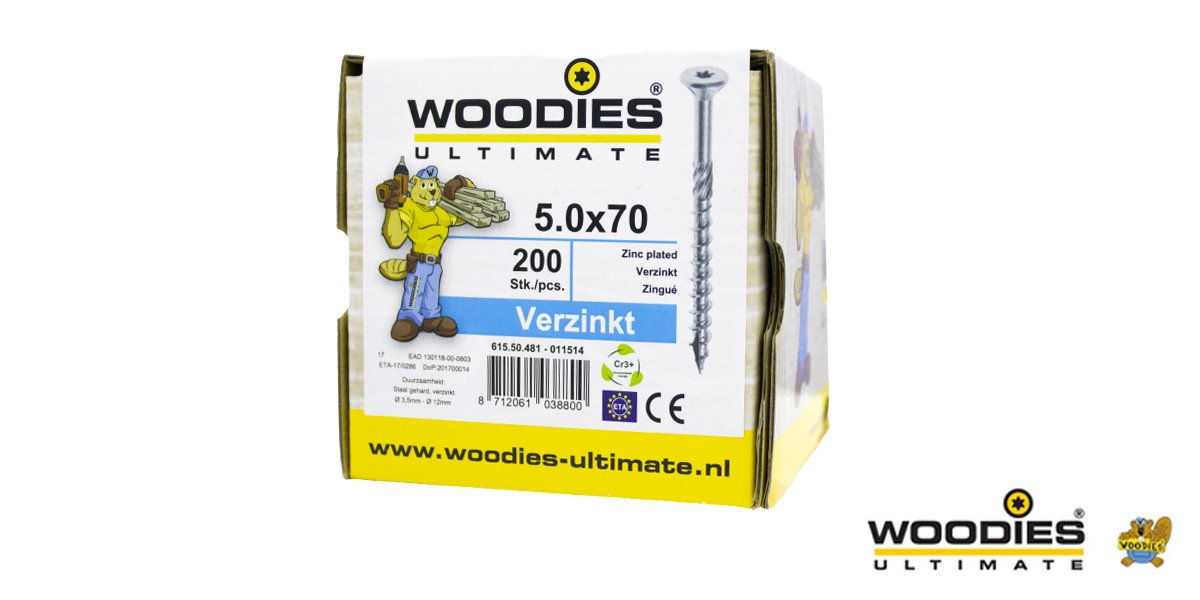 Alternatieve afbeelding voor Woodies Holzbauschrauben verzinkt TORX-20 Senkkopf 5x70/40mm Teilgewinde 200 Stück