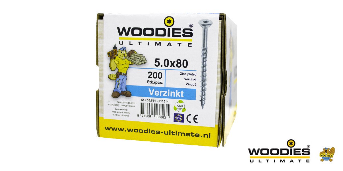 Alternatieve afbeelding voor Woodies Holzbauschrauben verzinkt TORX-20 Senkkopf 5x80/50mm Teilgewinde 200 Stück
