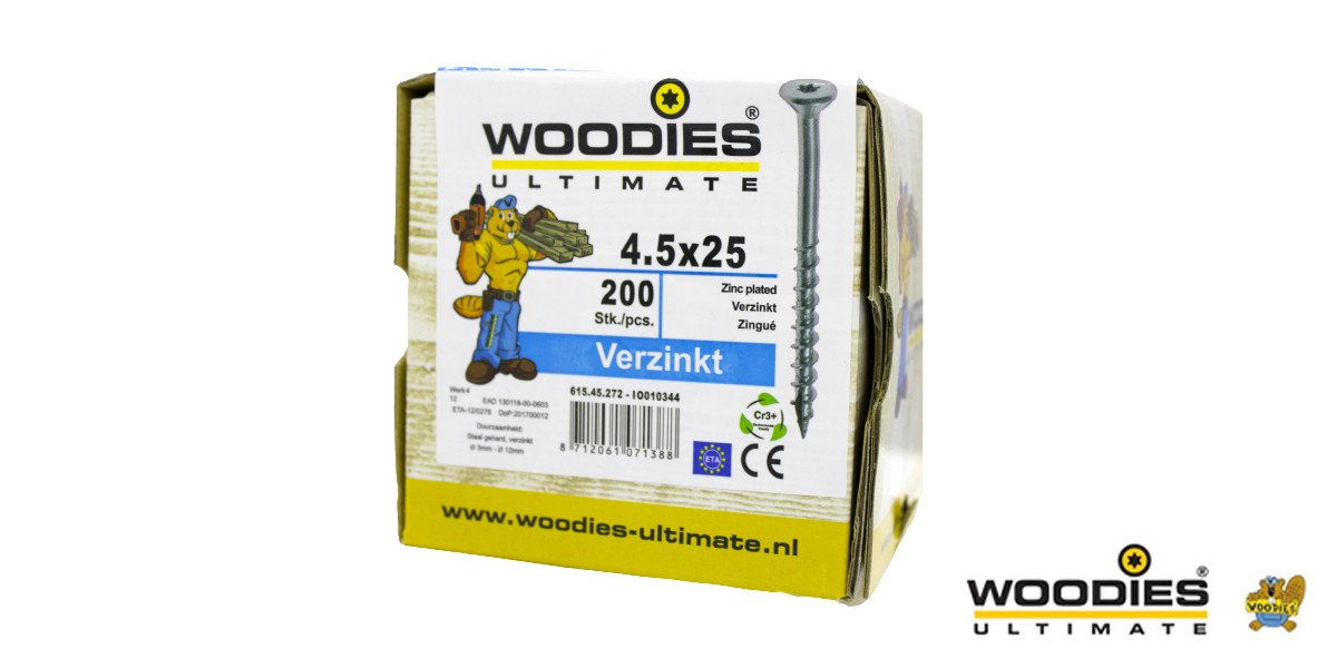 Alternatieve afbeelding voor Woodies Holzbauschrauben verzinkt TORX-25 Senkkopf 4,5x25/15mm Teilgewinde 200 Stück