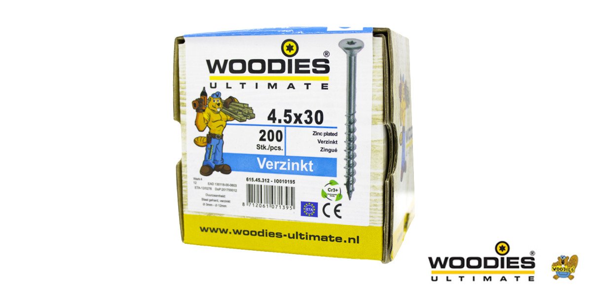 Alternatieve afbeelding voor Woodies Holzbauschrauben verzinkt TORX-25 Senkkopf 4,5x30/18mm Teilgewinde 200 Stück