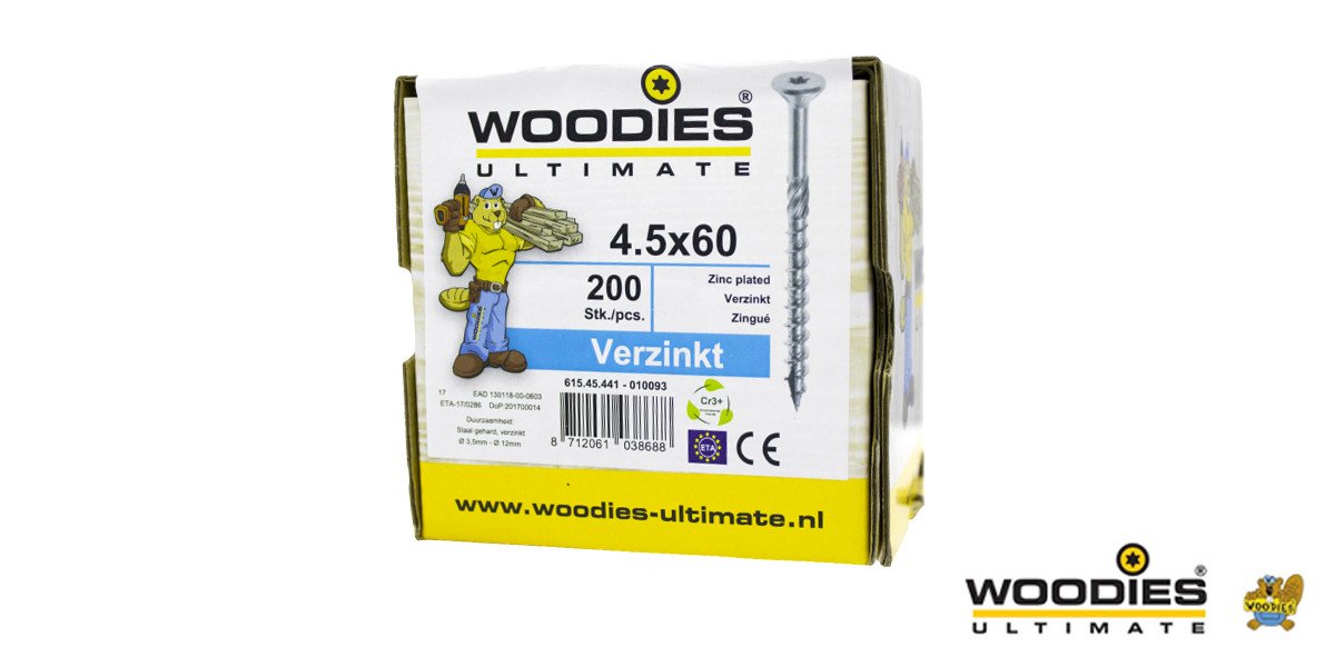 Alternatieve afbeelding voor Woodies Holzbauschrauben verzinkt TORX-25 Senkkopf 4,5x60/35mm Teilgewinde 200 Stück