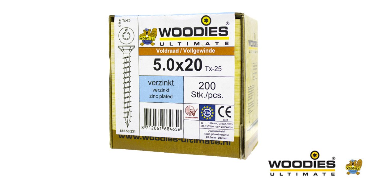 Alternatieve afbeelding voor Woodies Holzbauschrauben verzinkt TORX-25 Senkkopf 5x20mm 200 Stück