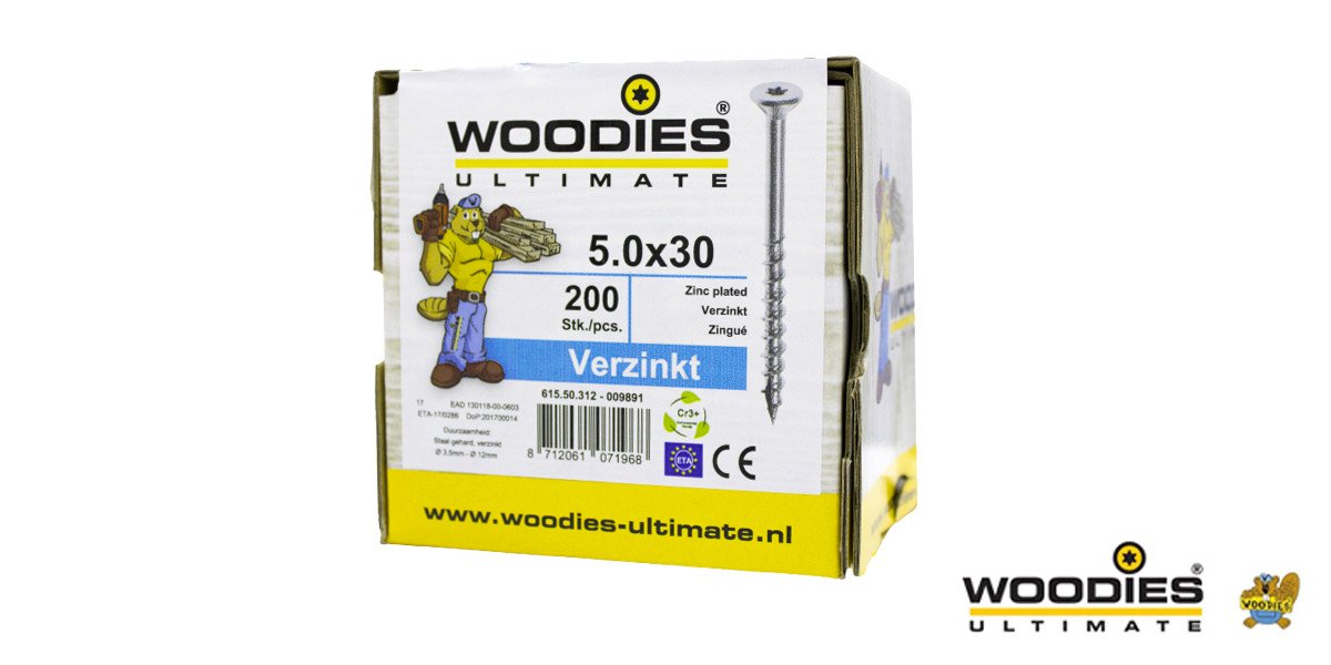Alternatieve afbeelding voor Woodies Holzbauschrauben verzinkt TORX-25 Senkkopf 5x30/18mm Teilgewinde 200 Stück