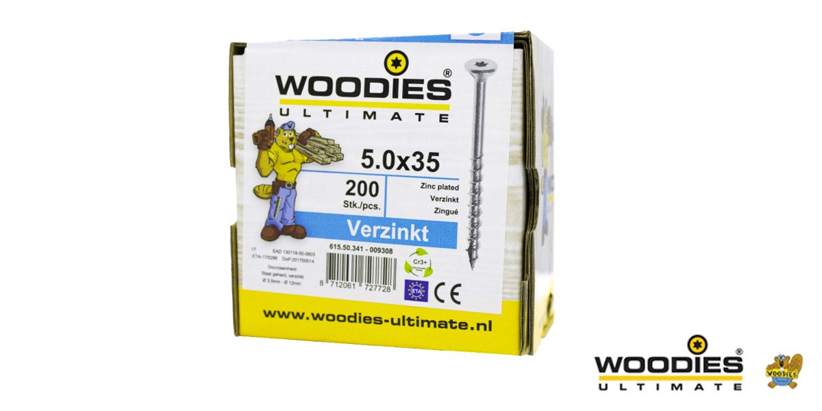 Alternatieve afbeelding voor Woodies Holzbauschrauben verzinkt TORX-25 Senkkopf 5x35/20mm Teilgewinde 200 Stück