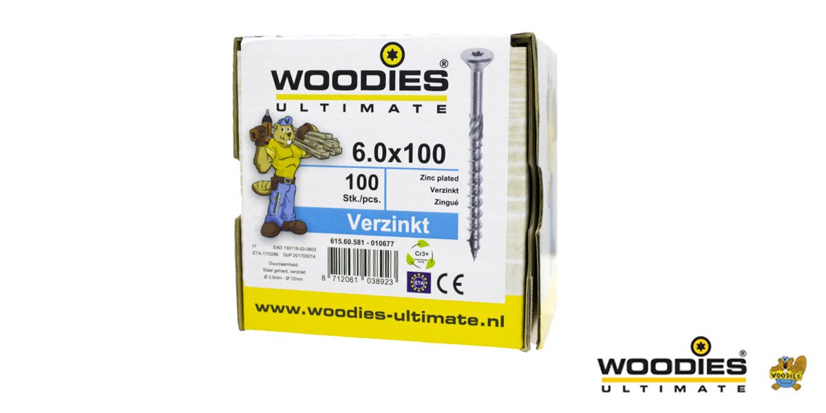 Alternatieve afbeelding voor Woodies Holzbauschrauben verzinkt TORX-30 Senkkopf 6x100/60mm Teilgewinde 100 Stück