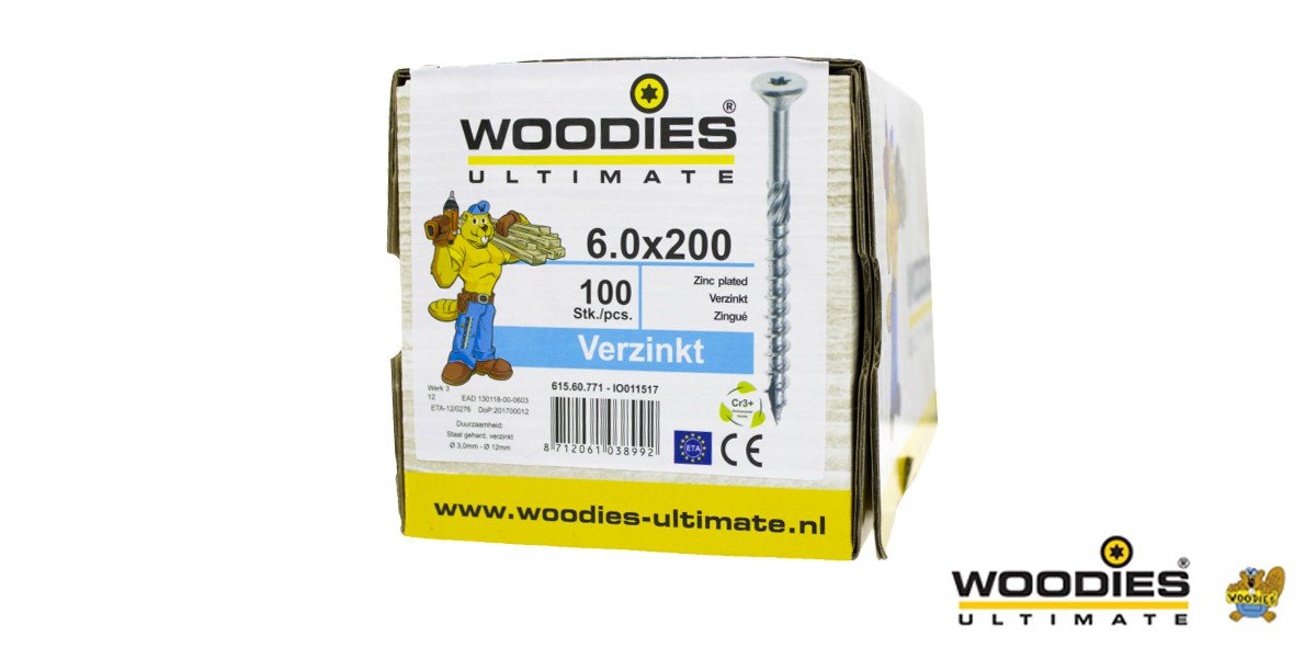 Alternatieve afbeelding voor Woodies Holzbauschrauben verzinkt TORX-30 Senkkopf 6x200/70mm Teilgewinde 100 Stück
