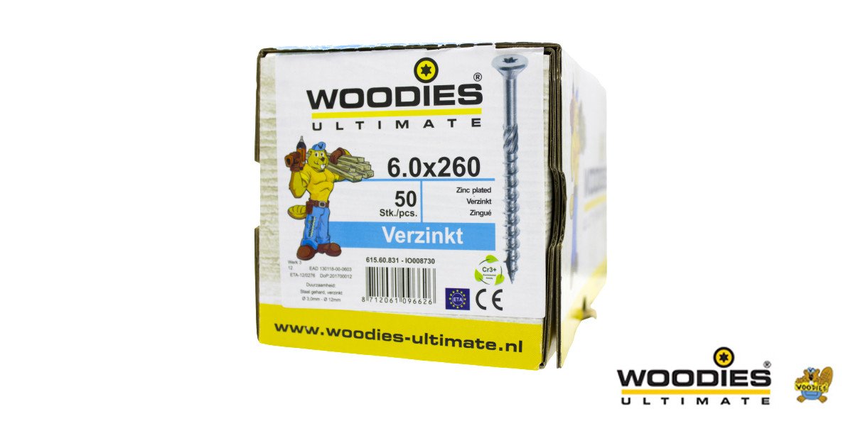 Alternatieve afbeelding voor Woodies Holzbauschrauben verzinkt TORX-30 Senkkopf 6x260/70mm Teilgewinde 50 Stück